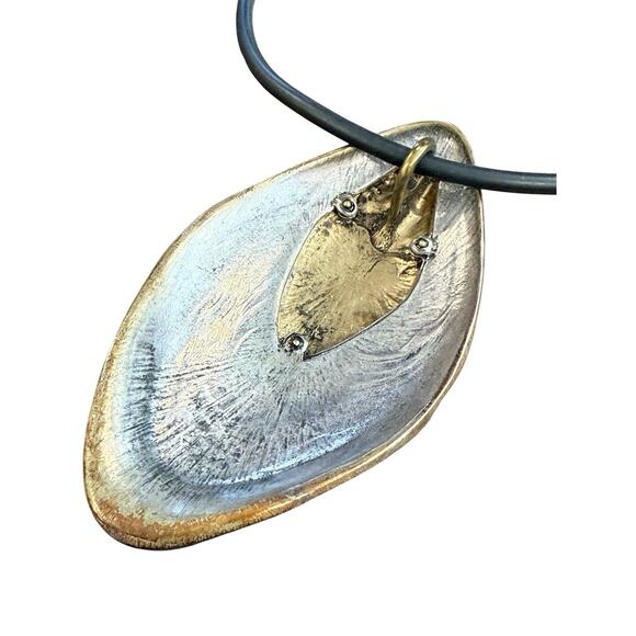 Silver Tone Contemporary Art Necklace Earrings Set Large Silver Tone Brass - Picture 8 of 10